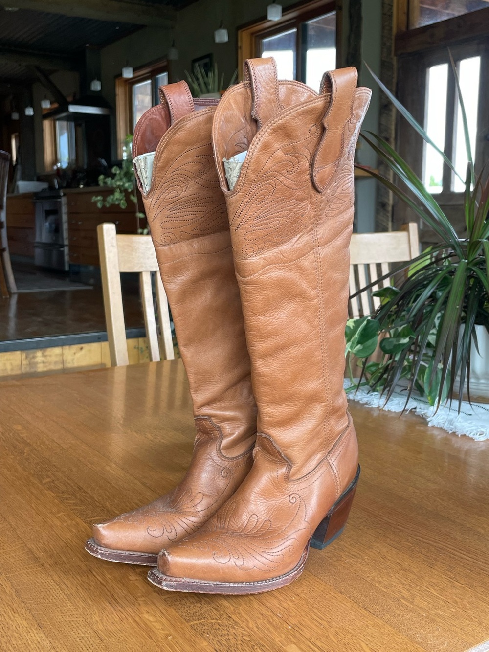 Tony Lama Tan Leather Western Knee-High Boots